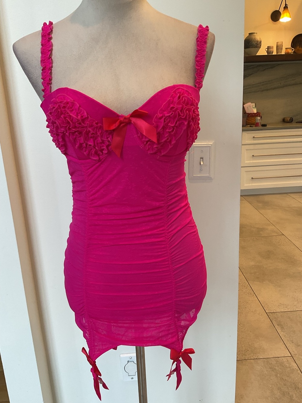 Victoria's Secret Hot Pink Ruffle Bust Slip with Bow